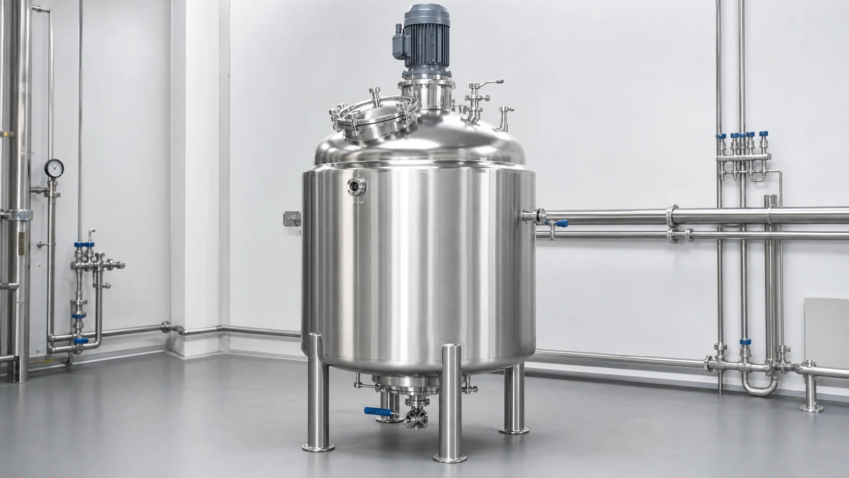 Tanque misturador em aço inox com motor superior